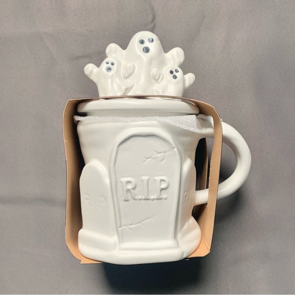 Halloween Tombstone RIP Mug With Ghost Topper